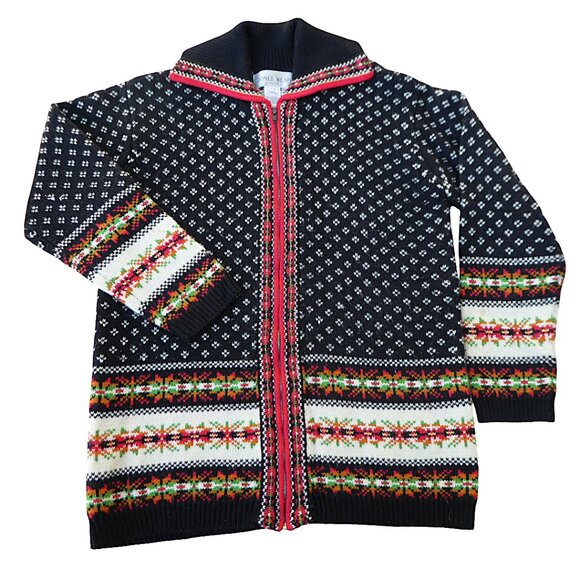 LaMBSWooL Vintage 90s Jones Wear Petite Full Zip Fair Isle Border Birdseye - Picture 5 of 8